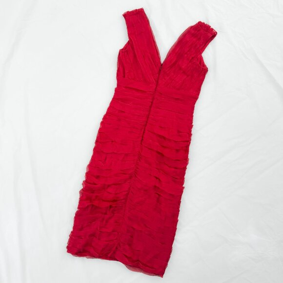 Cache Luxe Silk Red Pleated Bodycon Dress - Picture 5 of 7